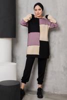 Tesettür giyim PEMBE ÜÇ RENKLİ PANT. TAKIM 8822 