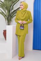 Tesettür giyim YEŞİL DÜĞME DETAYLI DEGAJE YAKA İKİLİ PANT. TAKIM 90051	