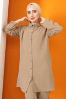 Tesettür giyim KAHVE YAKASI TAŞ İŞLEMELİ PANT. TAKIM 9942	