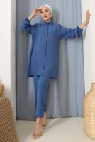 Tesettür giyim LACİVERT YAKASI TAŞ İŞLEMELİ PANT. TAKIM 9942	