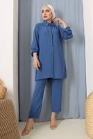Tesettür giyim LACİVERT YAKASI TAŞ İŞLEMELİ PANT. TAKIM 9942	