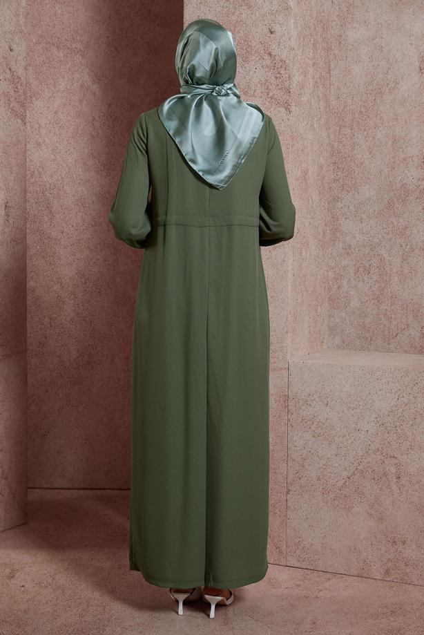 Tesettür giyim HAKİ ALVİNA HIRKA GÖRÜNÜMLÜ TULUM T 42766 - TRENDTESETTÜR