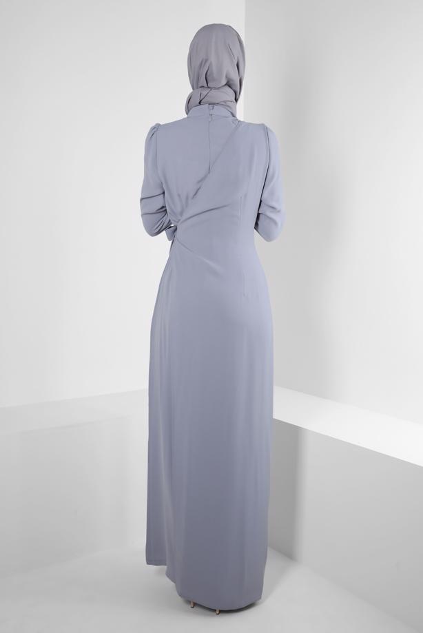 Tesettür giyim GRİ ALVİNA BAĞLAMA DETAYLI TULUM T 42885 - TRENDTESETTÜR