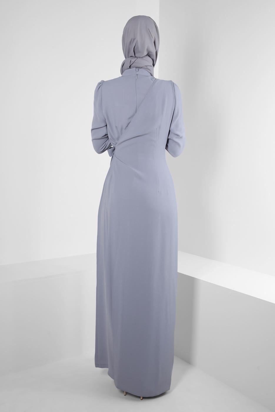 Tesettür giyim GRİ ALVİNA BAĞLAMA DETAYLI TULUM T 42885