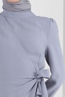 Tesettür giyim GRİ ALVİNA BAĞLAMA DETAYLI TULUM T 42885