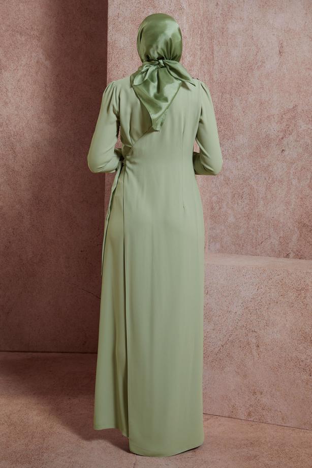 Tesettür giyim YEŞİL ALVİNA BAĞLAMA DETAYLI TULUM T 42885 - TRENDTESETTÜR