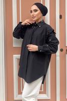 Tesettür giyim SİYAH FIRFIRLI TAŞ İŞLEMELİ TUNİK 271 