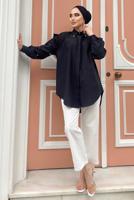 Tesettür giyim SİYAH FIRFIRLI TAŞ İŞLEMELİ TUNİK 271 