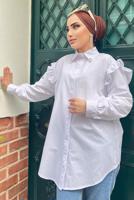 Tesettür giyim BEYAZ FIRFIRLI TAŞ İŞLEMELİ TUNİK 271 