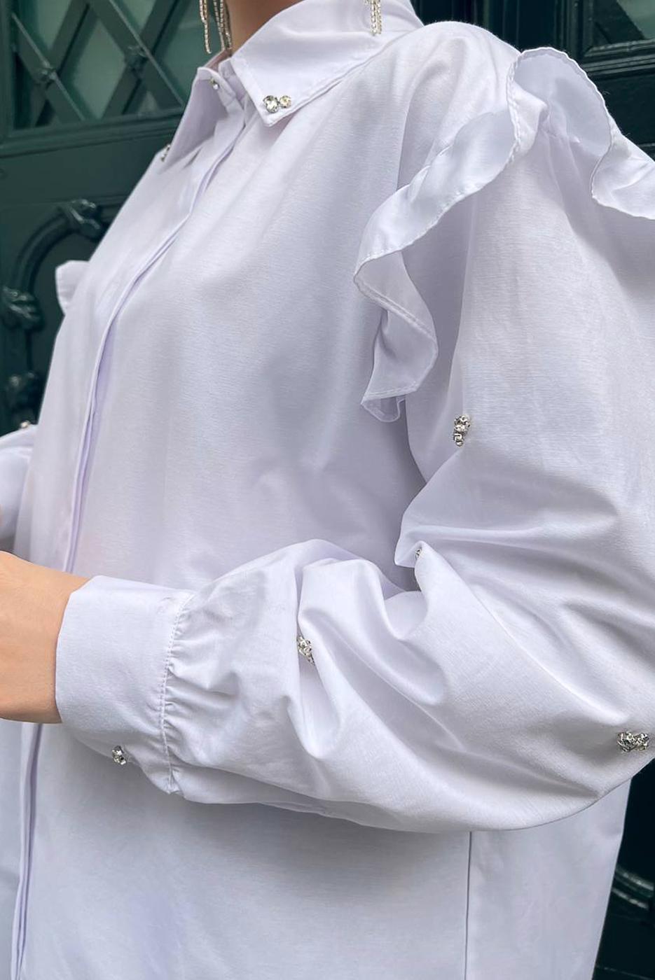 Tesettür giyim BEYAZ FIRFIRLI TAŞ İŞLEMELİ TUNİK 271 