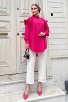 Tesettür giyim FUŞYA FIRFIRLI TAŞ İŞLEMELİ TUNİK 271 