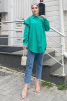 Tesettür giyim YEŞİL FIRFIRLI TAŞ İŞLEMELİ TUNİK 271 