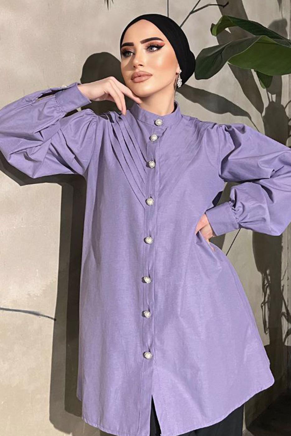 Tesettür giyim MOR TAŞ VE İNCİ DETAYLI TUNİK 361 