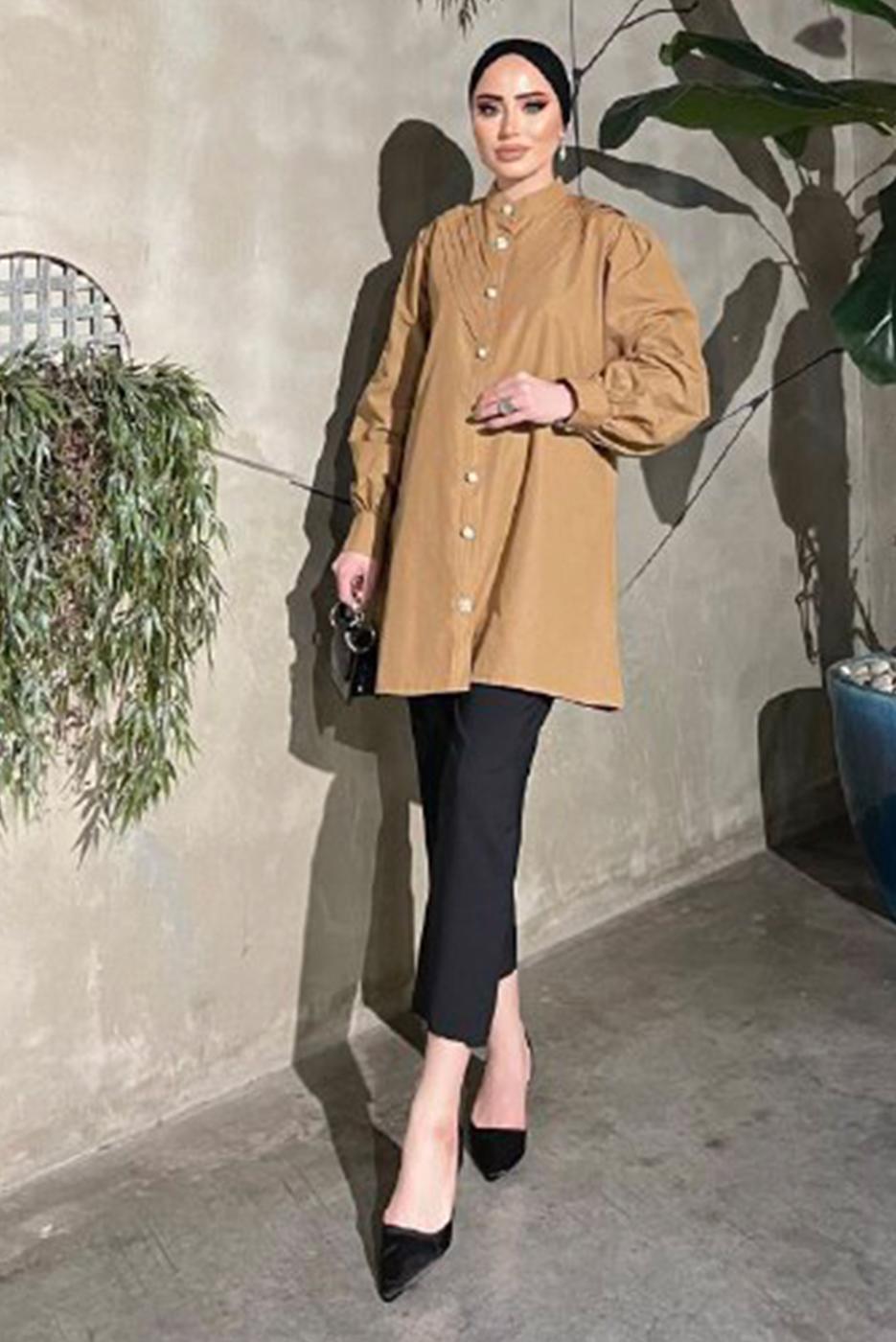 Vêtements hijab BRUN TUNIQUE DÉTAILS GEMMES ET PERLES 361