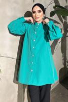 Tesettür giyim YEŞİL TAŞ VE İNCİ DETAYLI TUNİK 361 