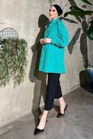 Tesettür giyim YEŞİL TAŞ VE İNCİ DETAYLI TUNİK 361 