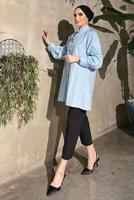 Tesettür giyim MAVİ TAŞ VE İNCİ DETAYLI TUNİK 361 