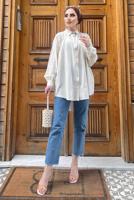 Vêtements hijab BEIGE TUNIQUE EN LIN BRODÉ BOUTONS 461