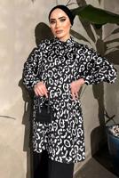 Tesettür giyim SİYAH DESENLİ SATEN TUNİK  551 