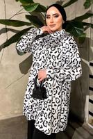 Tesettür giyim BEYAZ DESENLİ SATEN TUNİK  551 