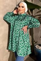 Tesettür giyim YEŞİL DESENLİ SATEN TUNİK  551 