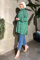 Tesettür giyim YEŞİL DESENLİ SATEN TUNİK  551 