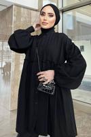 Tesettür giyim SİYAH YAKASI FIRFIR DETAYLI DÜĞMELİ MÜSLİN TUNİK 931	