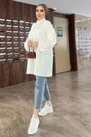 Tesettür giyim KREM YAKASI FIRFIR DETAYLI DÜĞMELİ MÜSLİN TUNİK 931	