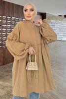 Tesettür giyim KAHVE YAKASI FIRFIR DETAYLI DÜĞMELİ MÜSLİN TUNİK 931	