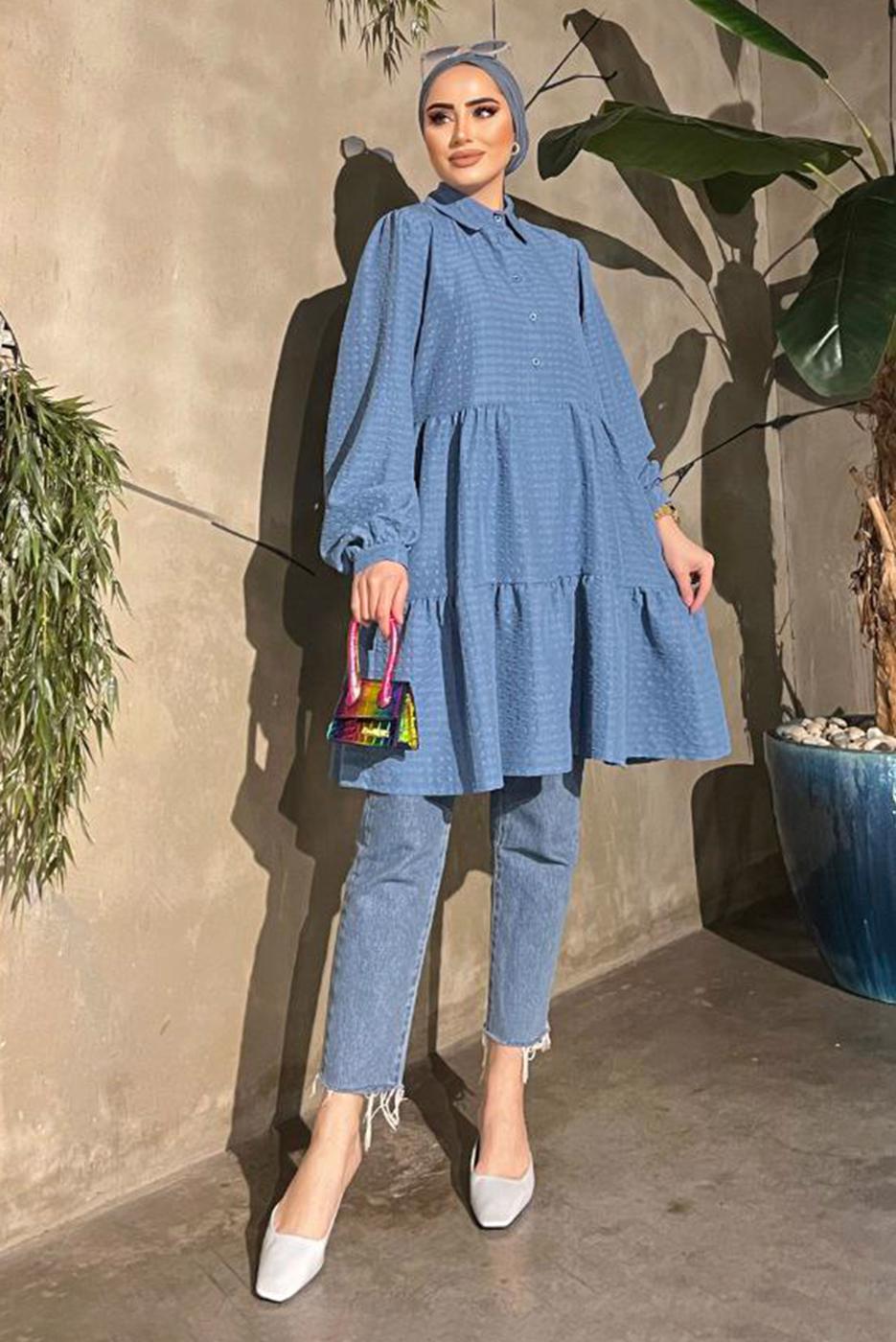 Hijab clothing NAVY BLUE PATTERNED TUNIC 941 