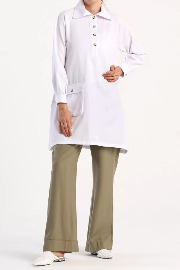 Hijab clothing  POLO NECK BUTTONED TUNIC WITH POCKET 12005  - TRENDTESETTÜR