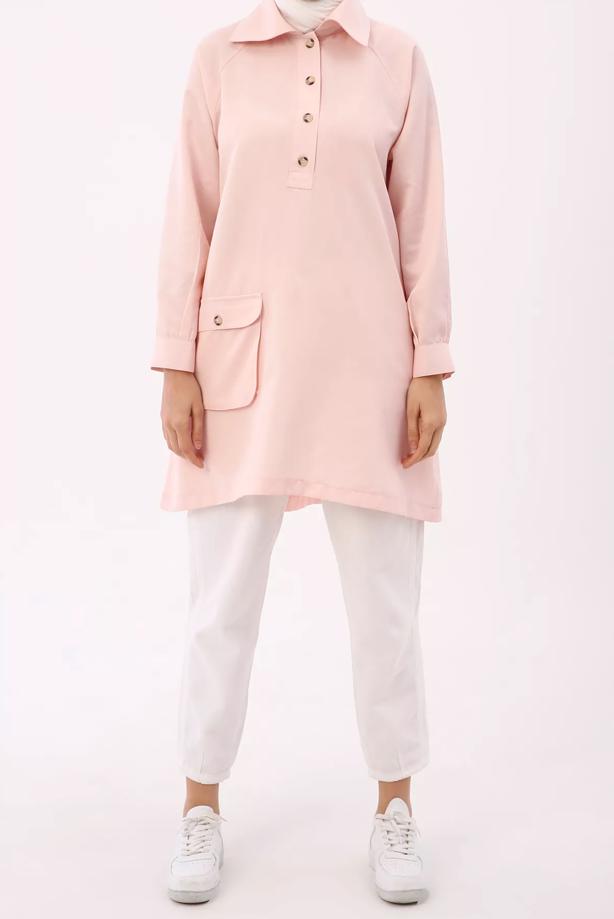 Hijab clothing  POLO NECK BUTTONED TUNIC WITH POCKET 12005  - TRENDTESETTÜR