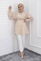 Vêtements hijab BEIGE TUNIQUE RAYÉE 1218
