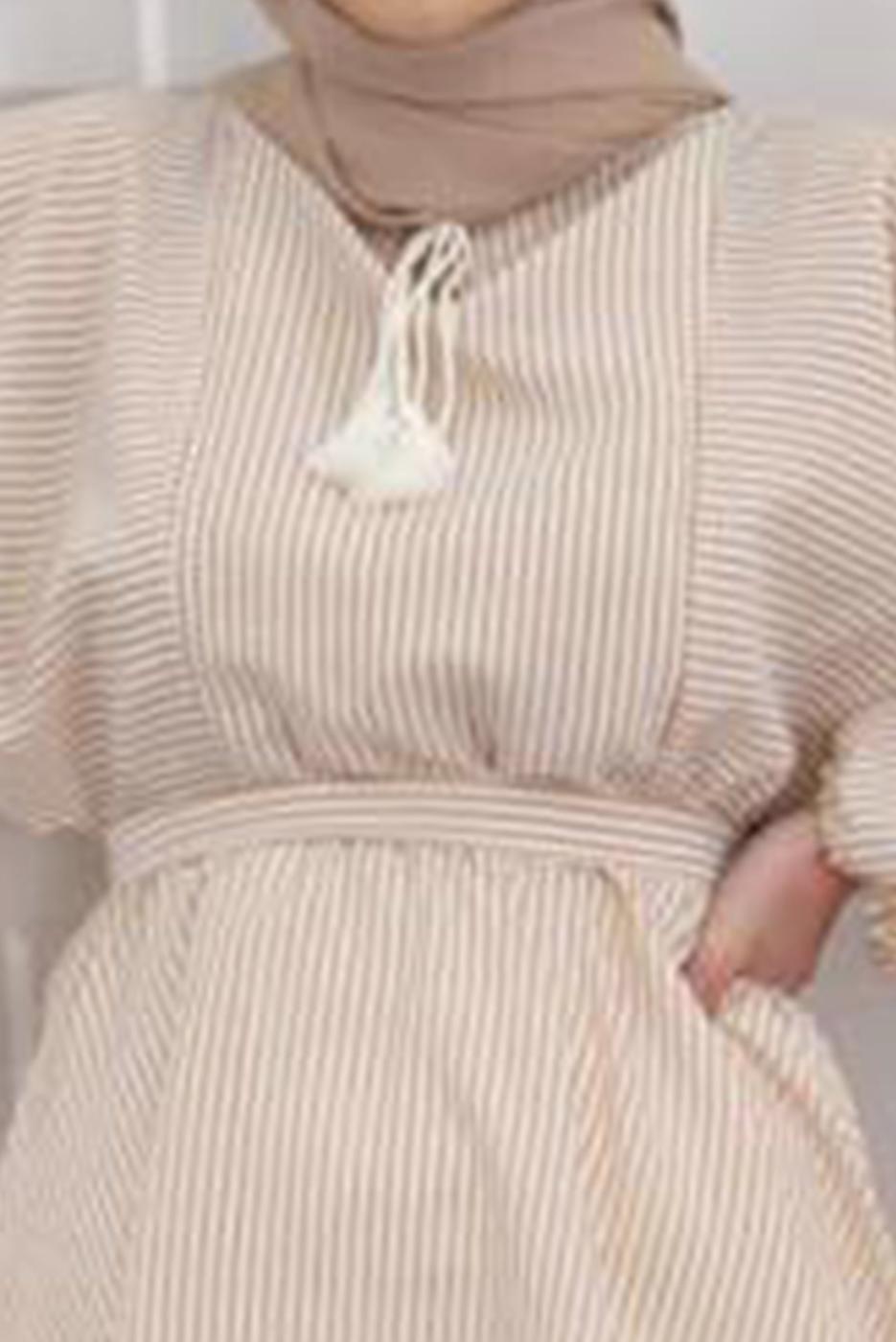 Vêtements hijab BEIGE TUNIQUE RAYÉE 1218