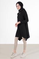 Tesettür giyim SİYAH YAKASI ZİNCİRLİ ASİMETRİK KESİM TUNİK 1301 