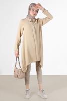 Tesettür giyim KAHVE YAKASI ZİNCİRLİ ASİMETRİK KESİM TUNİK 1301 