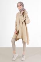 Tesettür giyim KAHVE YAKASI ZİNCİRLİ ASİMETRİK KESİM TUNİK 1301 