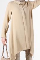 Tesettür giyim KAHVE YAKASI ZİNCİRLİ ASİMETRİK KESİM TUNİK 1301 