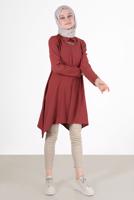 Tesettür giyim KAHVE YAKASI ZİNCİRLİ ASİMETRİK KESİM TUNİK 1301 