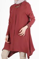 Tesettür giyim KAHVE YAKASI ZİNCİRLİ ASİMETRİK KESİM TUNİK 1301 