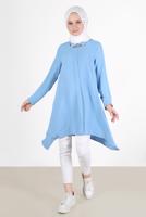 Tesettür giyim YEŞİL YAKASI ZİNCİRLİ ASİMETRİK KESİM TUNİK 1301 