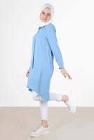 Tesettür giyim YEŞİL YAKASI ZİNCİRLİ ASİMETRİK KESİM TUNİK 1301 