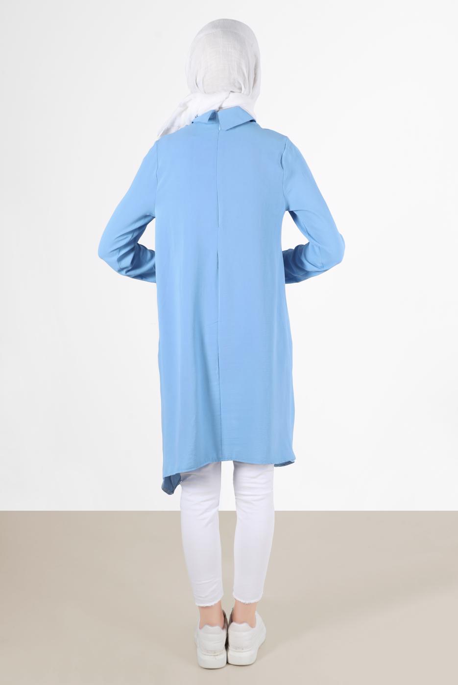 Tesettür giyim YEŞİL YAKASI ZİNCİRLİ ASİMETRİK KESİM TUNİK 1301 