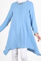 Tesettür giyim YEŞİL YAKASI ZİNCİRLİ ASİMETRİK KESİM TUNİK 1301 