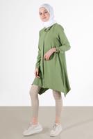 Tesettür giyim YEŞİL YAKASI ZİNCİRLİ ASİMETRİK KESİM TUNİK 1301 