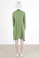 Tesettür giyim YEŞİL YAKASI ZİNCİRLİ ASİMETRİK KESİM TUNİK 1301 