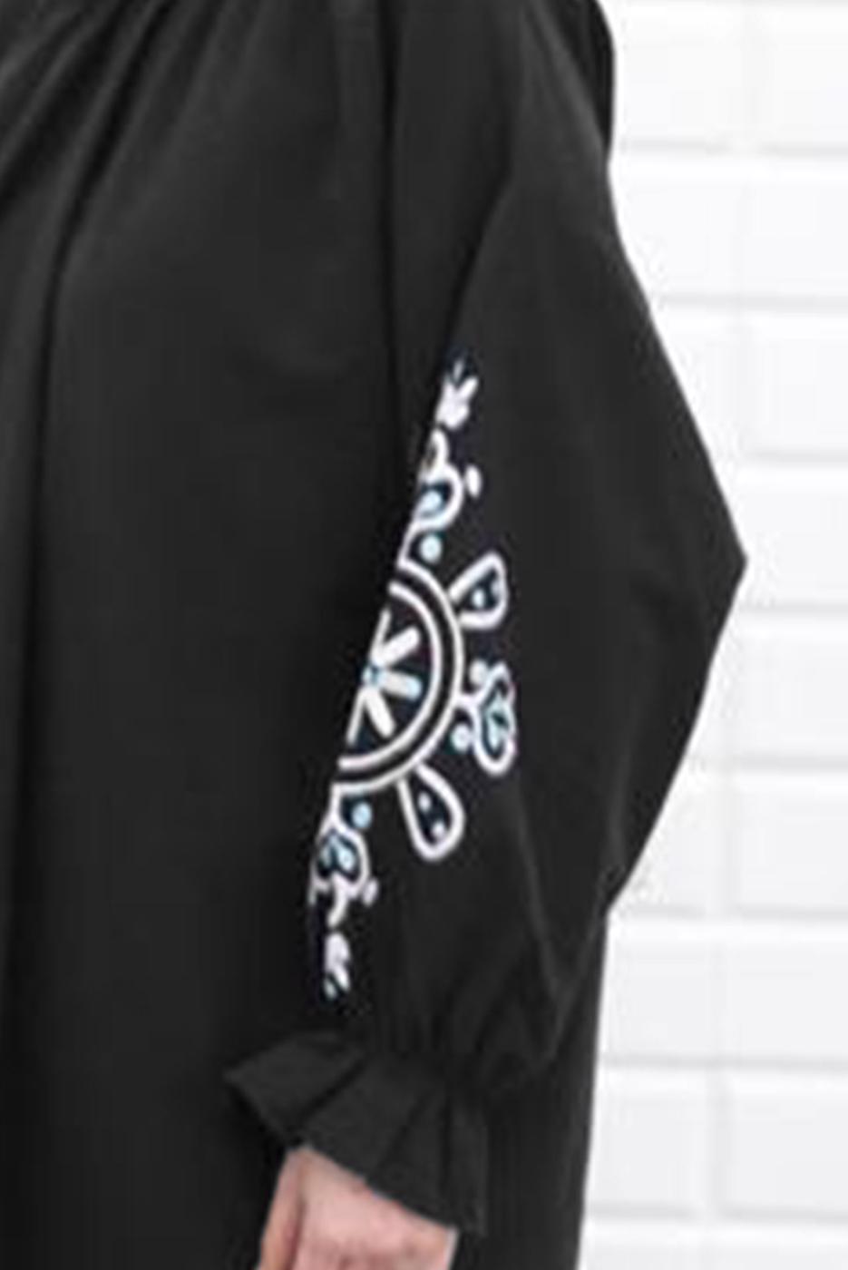 Vêtements hijab NOIR TUNIQUE IMPRIMÉ AVEC POIGNETS ÉLASTIQUE 1518