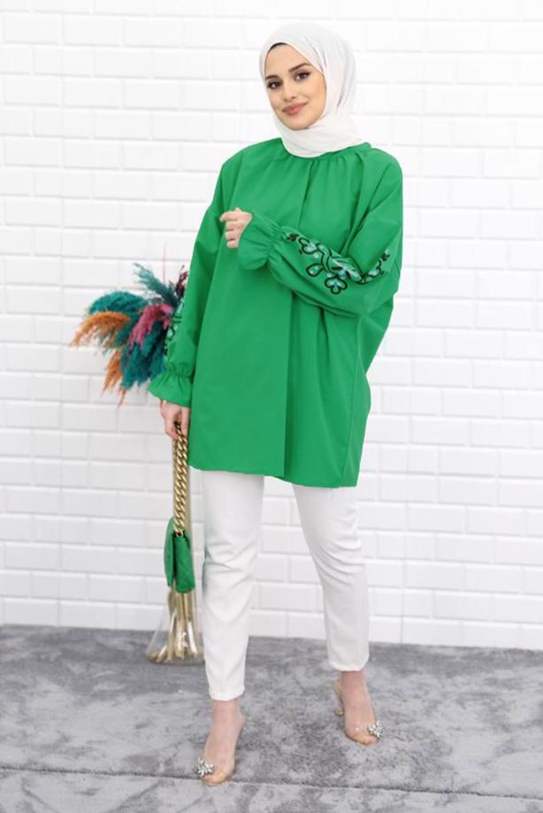 Vêtements hijab  PRINT DETAIL TUNIC WITH ELASTIC CUFFS 1518  - TRENDTESETTÜR