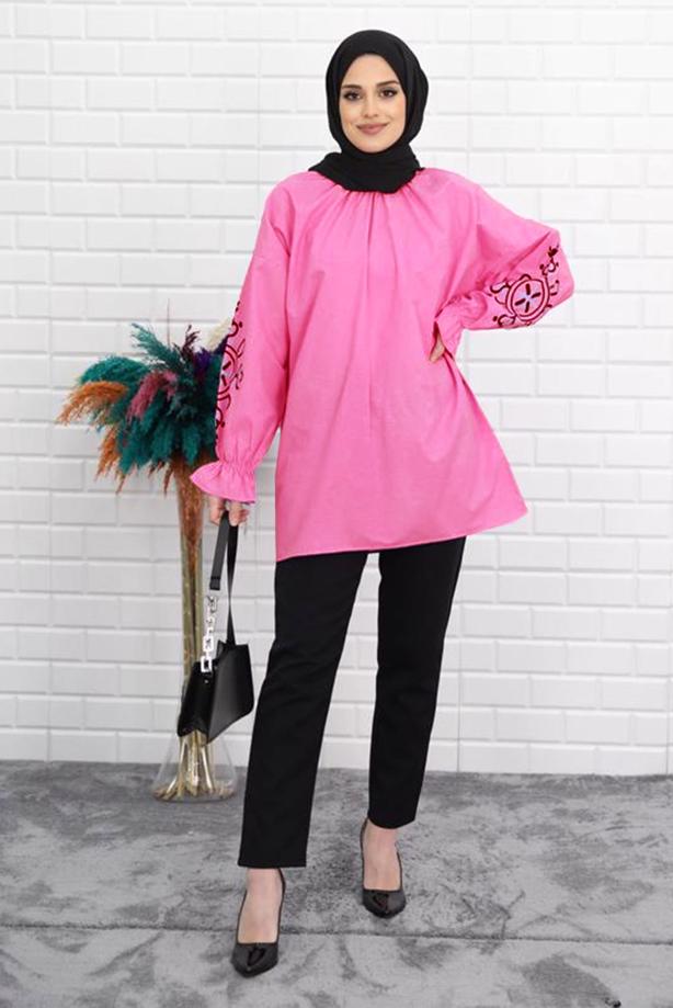 Vêtements hijab  PRINT DETAIL TUNIC WITH ELASTIC CUFFS 1518  - TRENDTESETTÜR