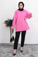 Hijab clothing FUCHSIA PRINT DETAIL TUNIC WITH ELASTIC CUFFS 1518 